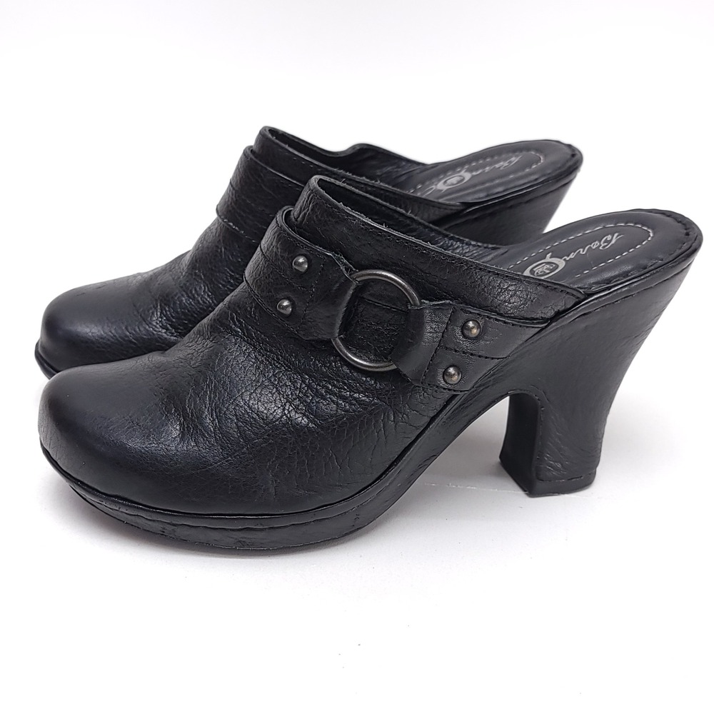 Born Black Leather Buckle Mules